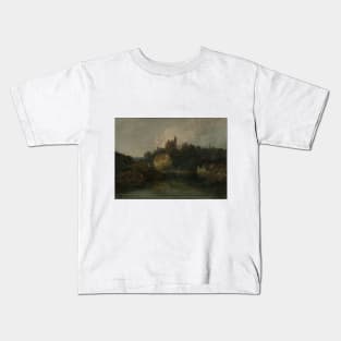 A Castle on a Wooded Bank beside a River; A Church Spire to the Right, 1798-99 Kids T-Shirt